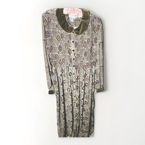 VTG '90's Paisley Rayon Fabric Velvet Buttons Karin Steven's Size 12 Dress BOHO